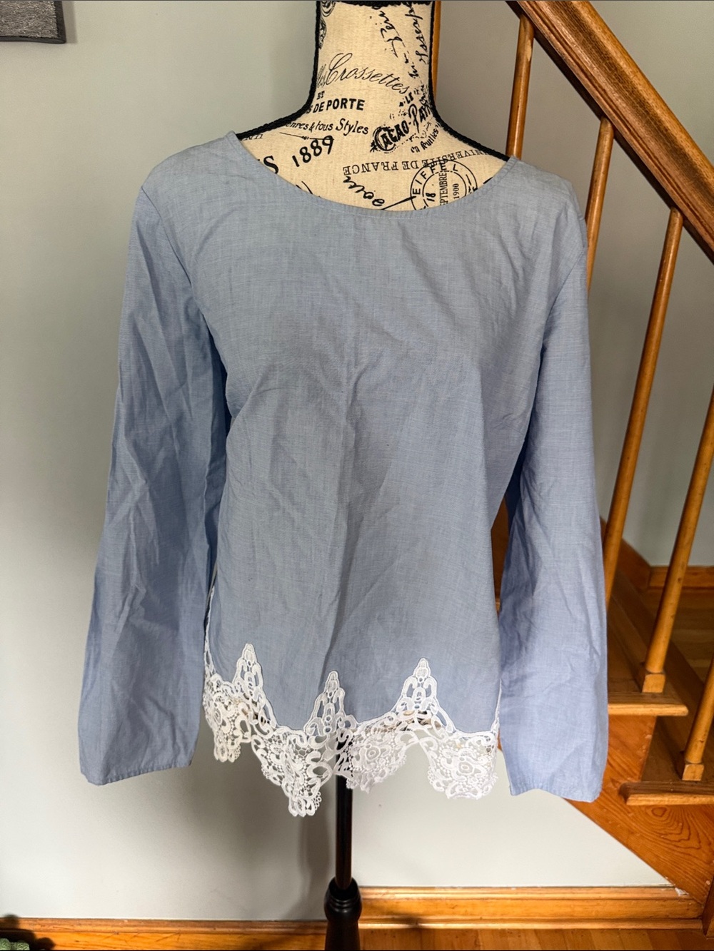 Light Blue Lace-Hem Long Sleeve Talbots Women's Top
